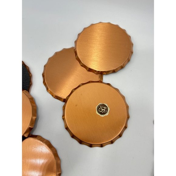 Vintage Set of Coasters Coppercraft Copper with Black Leather Set 11 Total - Picture 7 of 10